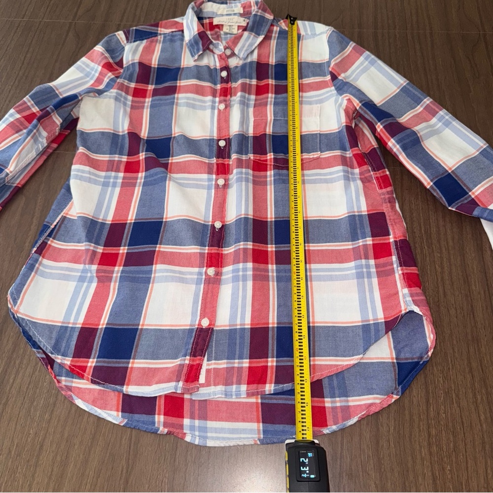 LOGG H&M Women’s Shirt 6 Red White Blue Plaid Button Up‎ Fall Casual Country USA - Picture 11 of 12